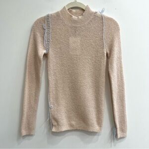Zara cream wool alpaca blend mock neck sweater pastel blue thread soft girl S